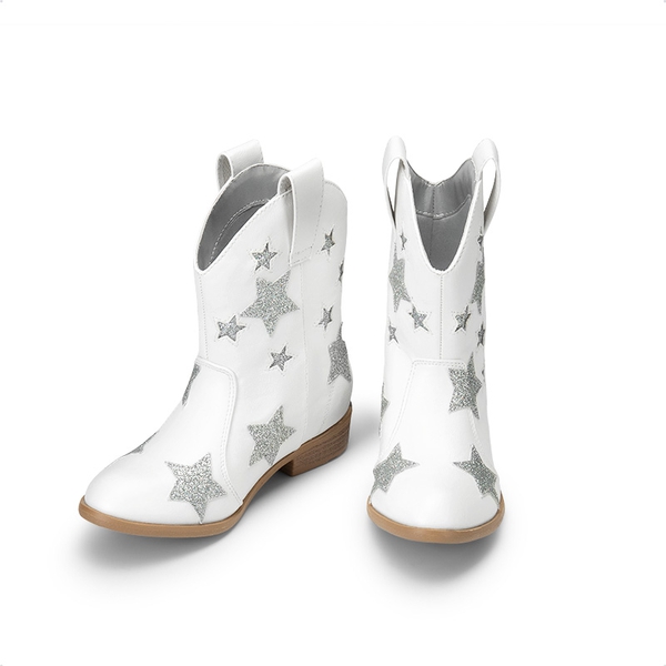 Kids Chic Glitter Western Boots - WHITE - 4